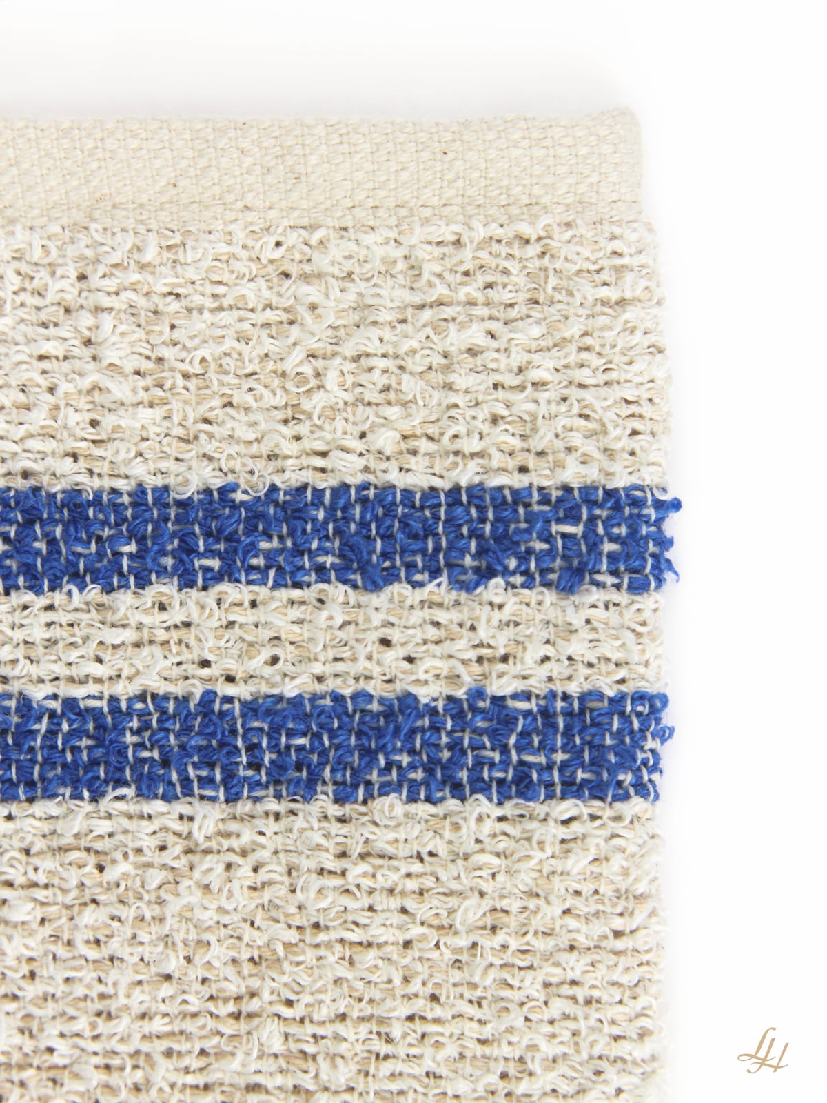 Waschhandschuh aus Leinenfrotté mit Grund Creme in Blau Detail