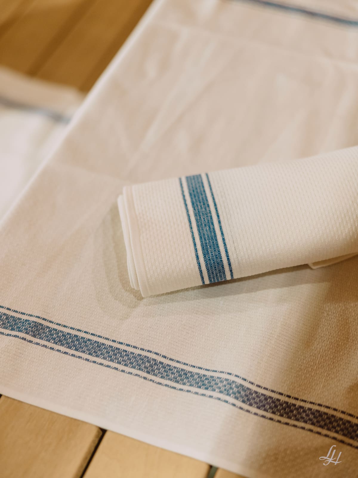 Leinen Saunatuch Gerstenkorn blau