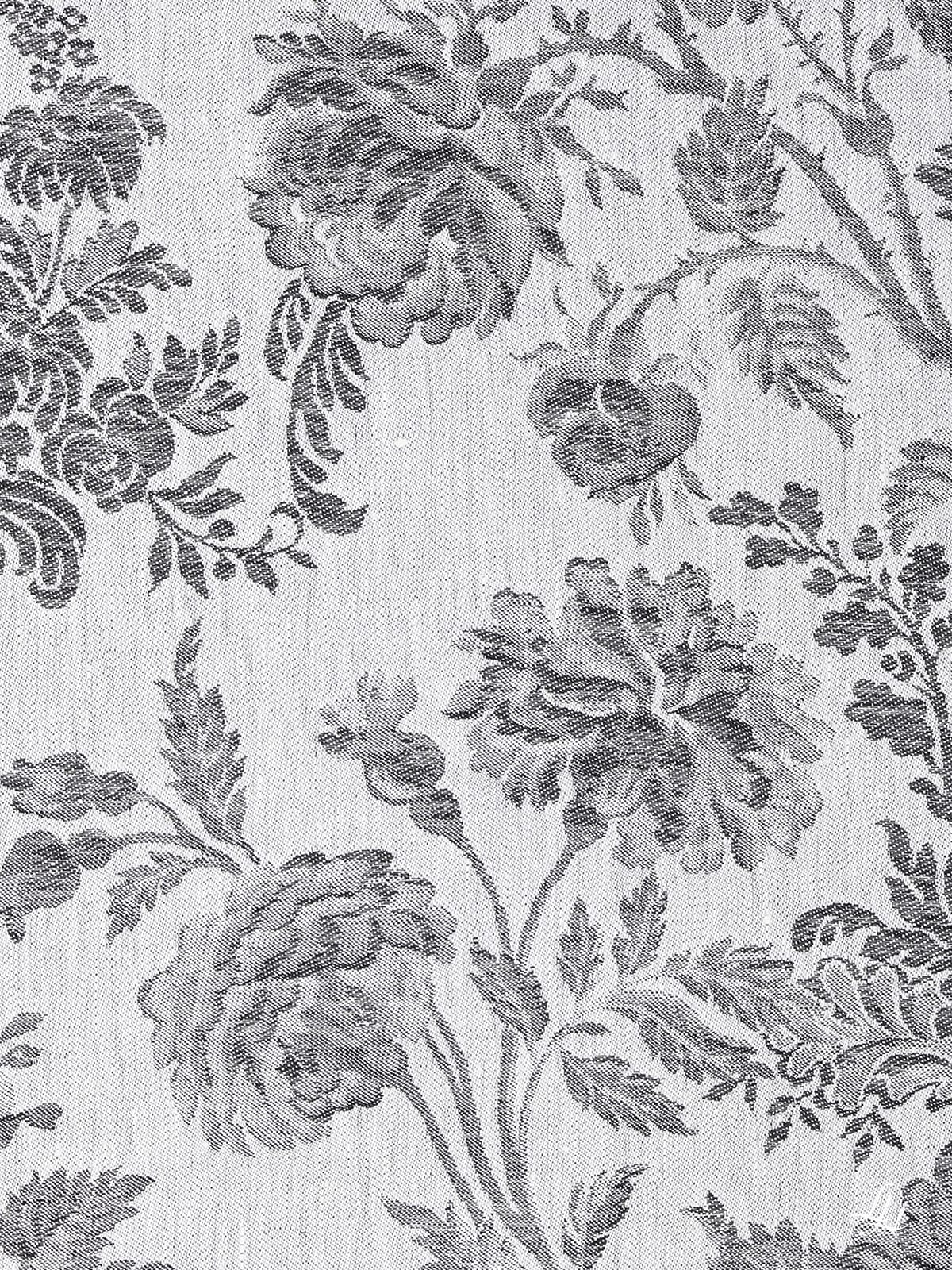 Stoffmuster Reinleinen-Damast Chrysantheme in Anthrazit, helle Seite