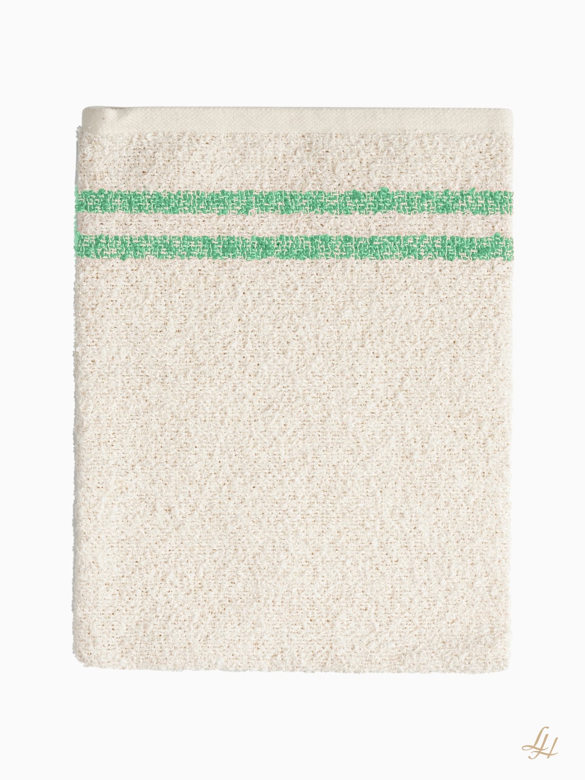 Waschhandschuh aus Leinenfrotté mit Grund Creme in Grün Front