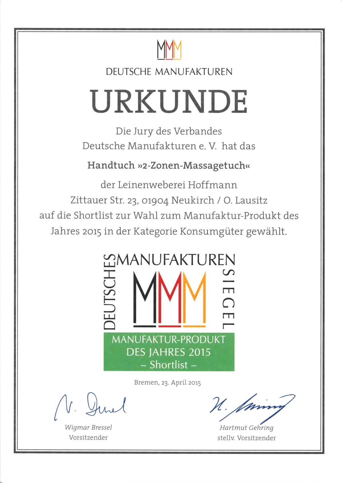 2-Zonen-Massagetuch aus Leinenfrotté Lachs Urkunde