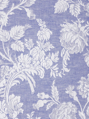 Stoffmuster Reinleinen-Damast Chrysantheme in Blau, dunkle Seite