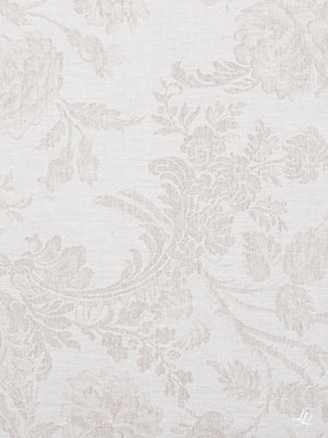 Stoffmuster Reinleinen-Damast Chrysantheme in Natur, helle Seite