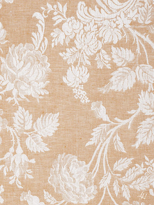 Stoffmuster Reinleinen-Damast Chrysantheme in Gold, dunkle Seite