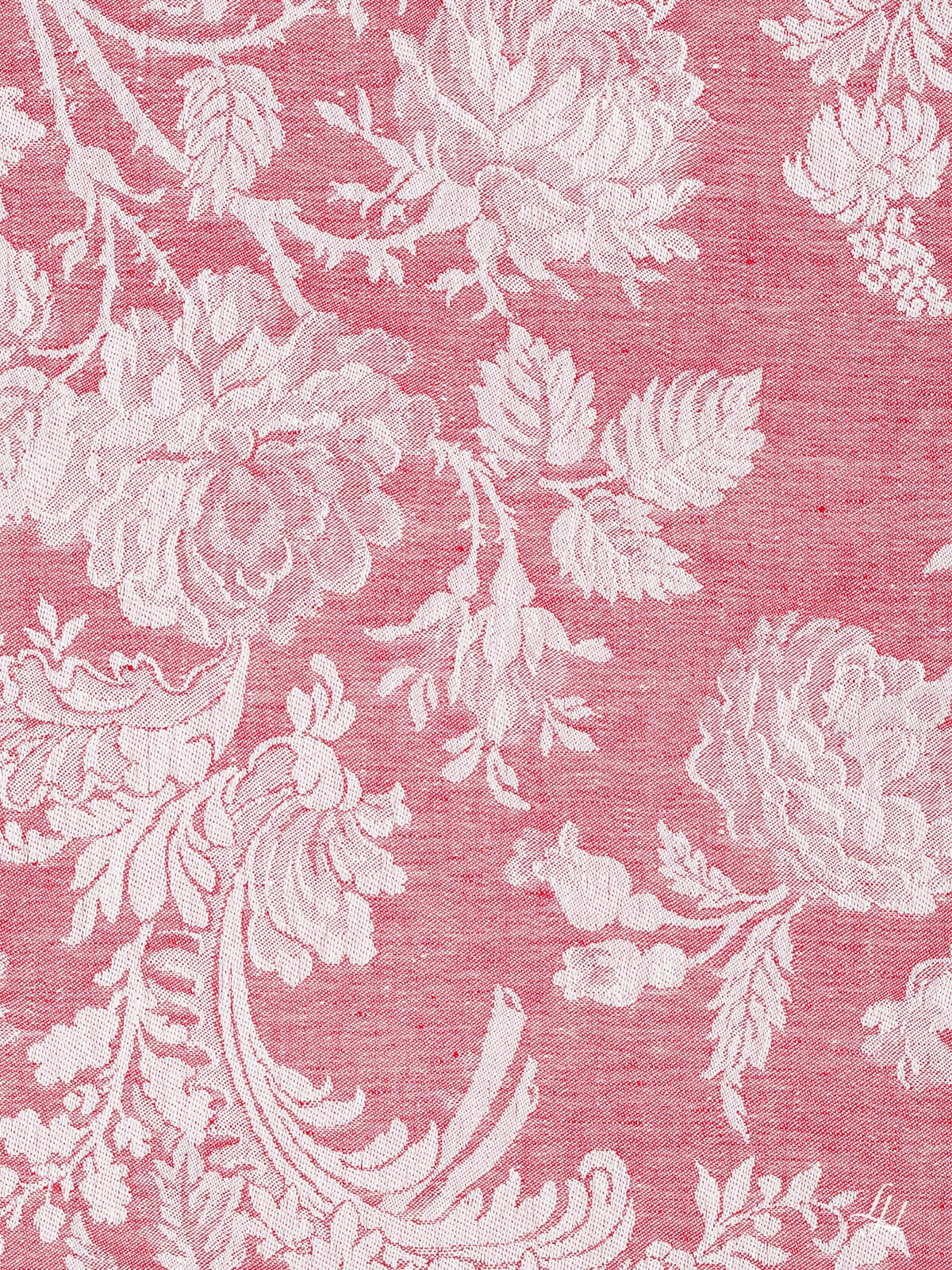 Stoffmuster Reinleinen-Damast Chrysantheme in Rot, dunkle Seite