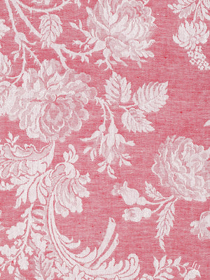 Stoffmuster Reinleinen-Damast Chrysantheme in Rot, dunkle Seite