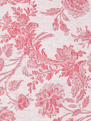 Stoffmuster Reinleinen-Damast Chrysantheme in Rot, helle Seite