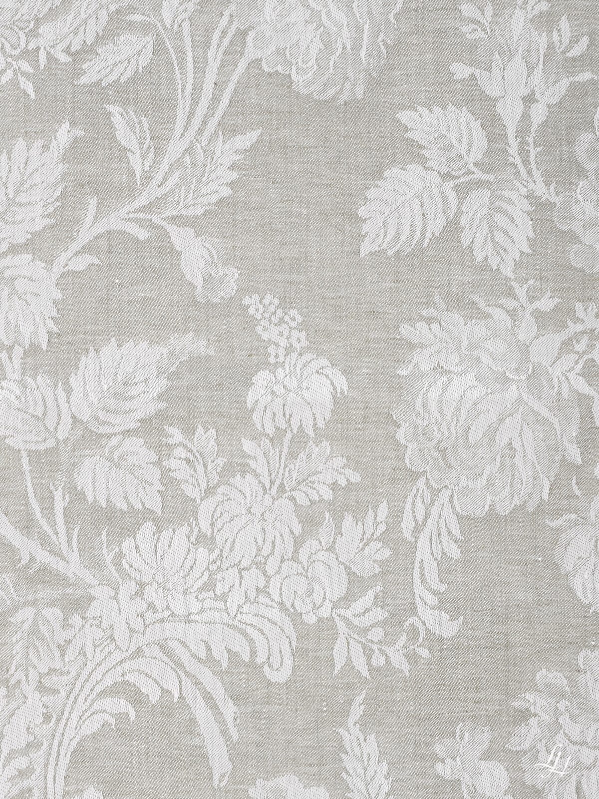 Stoffmuster Reinleinen-Damast Chrysantheme in Salbei, dunkle Seite