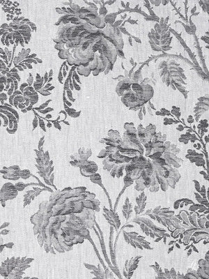 Stoffmuster Reinleinen-Damast Chrysantheme in Anthrazit, helle Seite